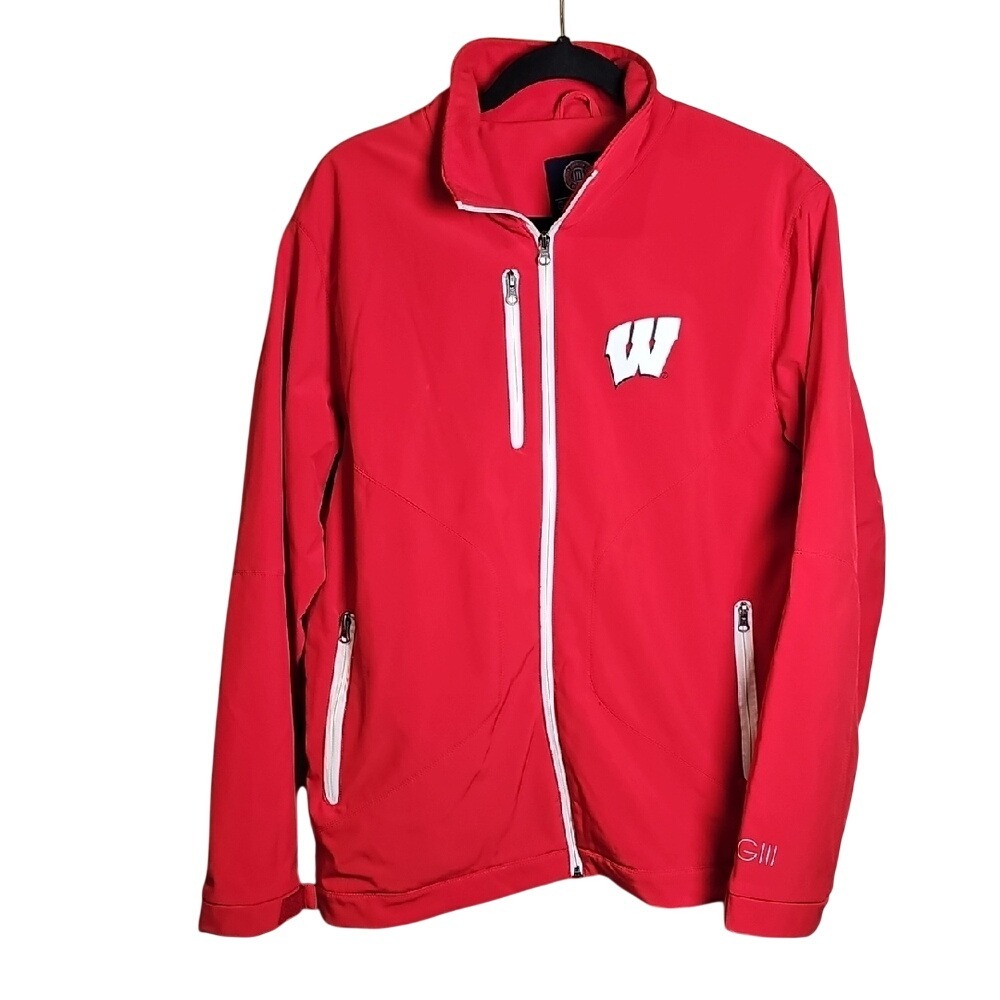 WISCONSIN Red Full-Zip Jacket with Logo Neopreme  with contrasting white zippers